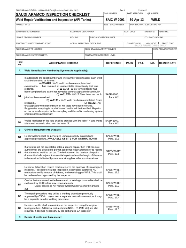 SAIC-W-2091 Rev 6 | PDF