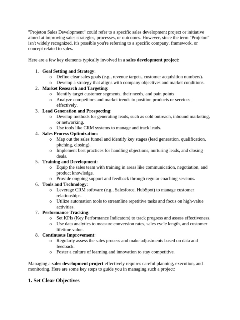 Projeton Sales Development | PDF