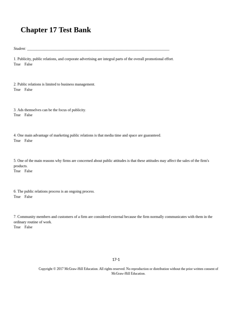 Chapter 17 Test Bank | PDF