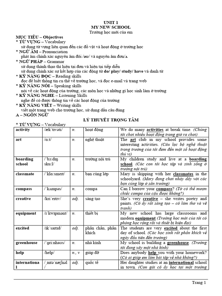 Unit 1 - My New School | PDF