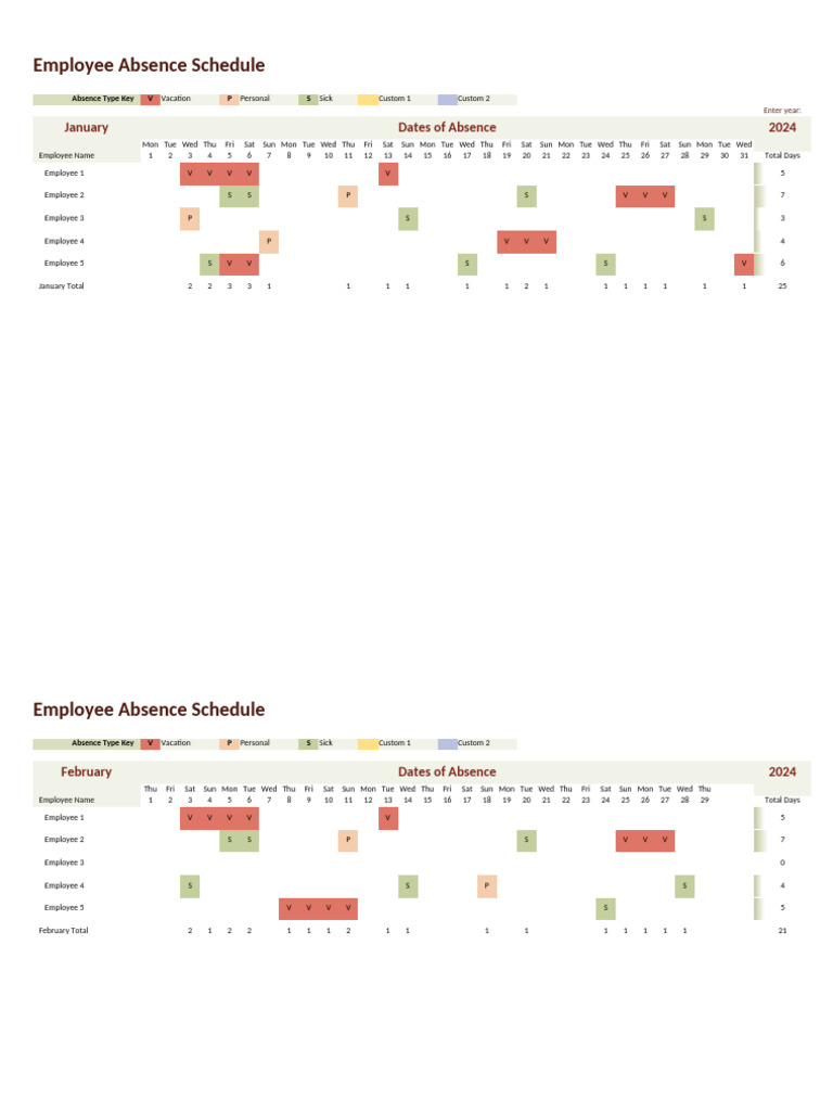 Employee Absence Schedule1 | PDF