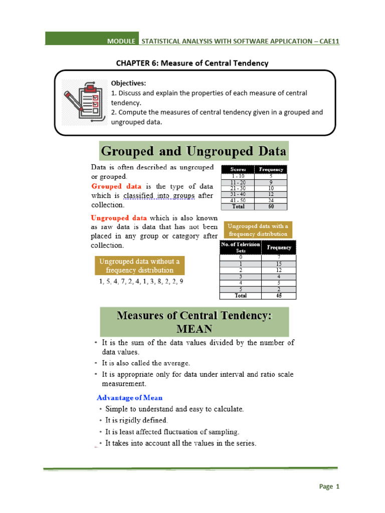 Central Tendency in Statistical Analysis | PDF