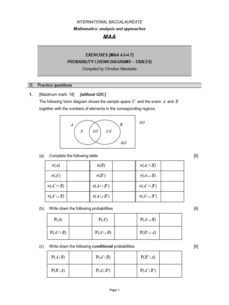 (Maa 4.5-4.7) Probability I (Venn Diagrams - Tables) | PDF