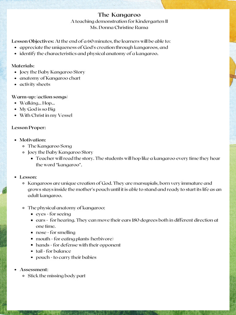 Kangaroo Fun for Kindergarteners | PDF