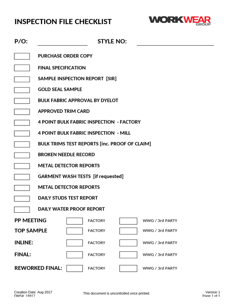 DMS 16917 INSPECTION FILE CHECKLIST (Version 1) | PDF