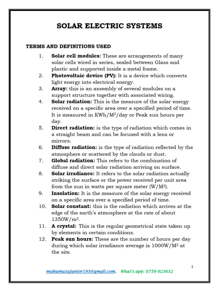 Solar Electric Systems: Key Terms & Uses | PDF | Rechargeable Battery ...