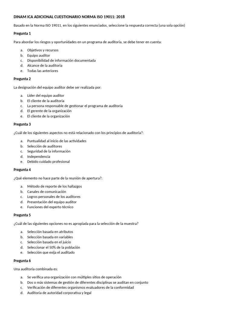 Dinamica adicional cuestionario norma iso 19011 version 2018 pdf