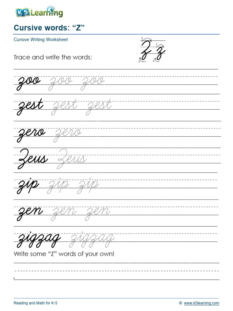Handwriting Practice Words ZZ Printable | PDF