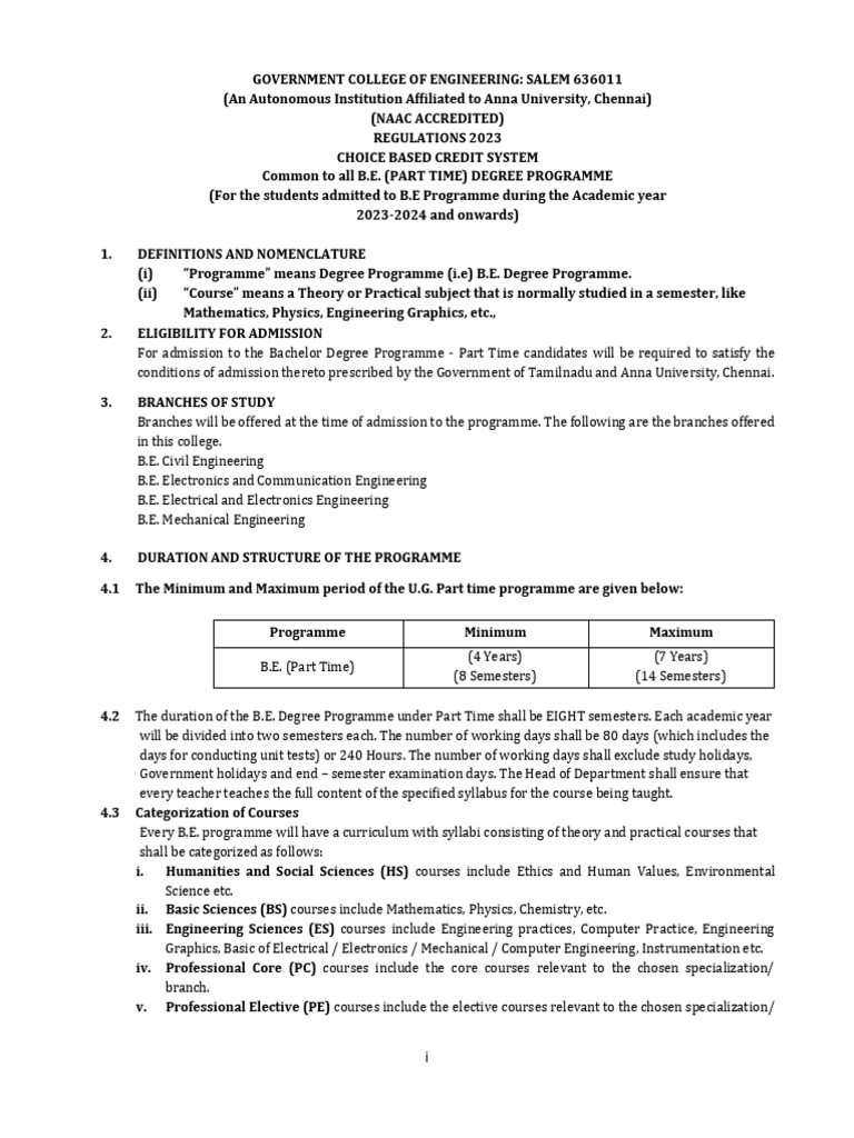 PT-BE UG 2023 Regulations | PDF