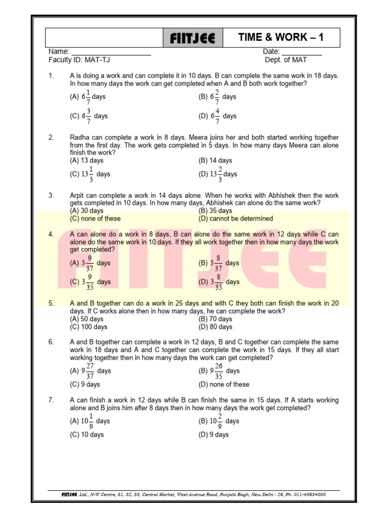 Time & Work - 1 | PDF