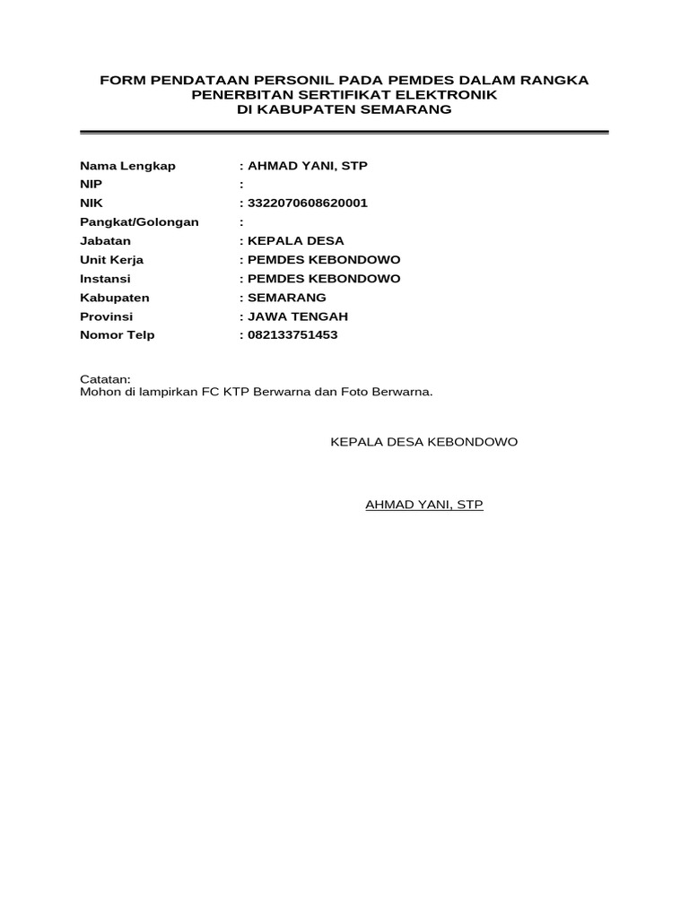 Form Pendaftaran TTE | PDF