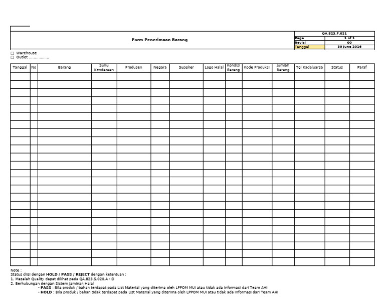 Form Penerimaan Barang | PDF