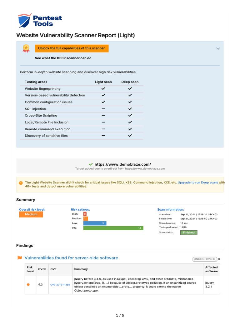 PentestTools WebsiteScanner Report | PDF