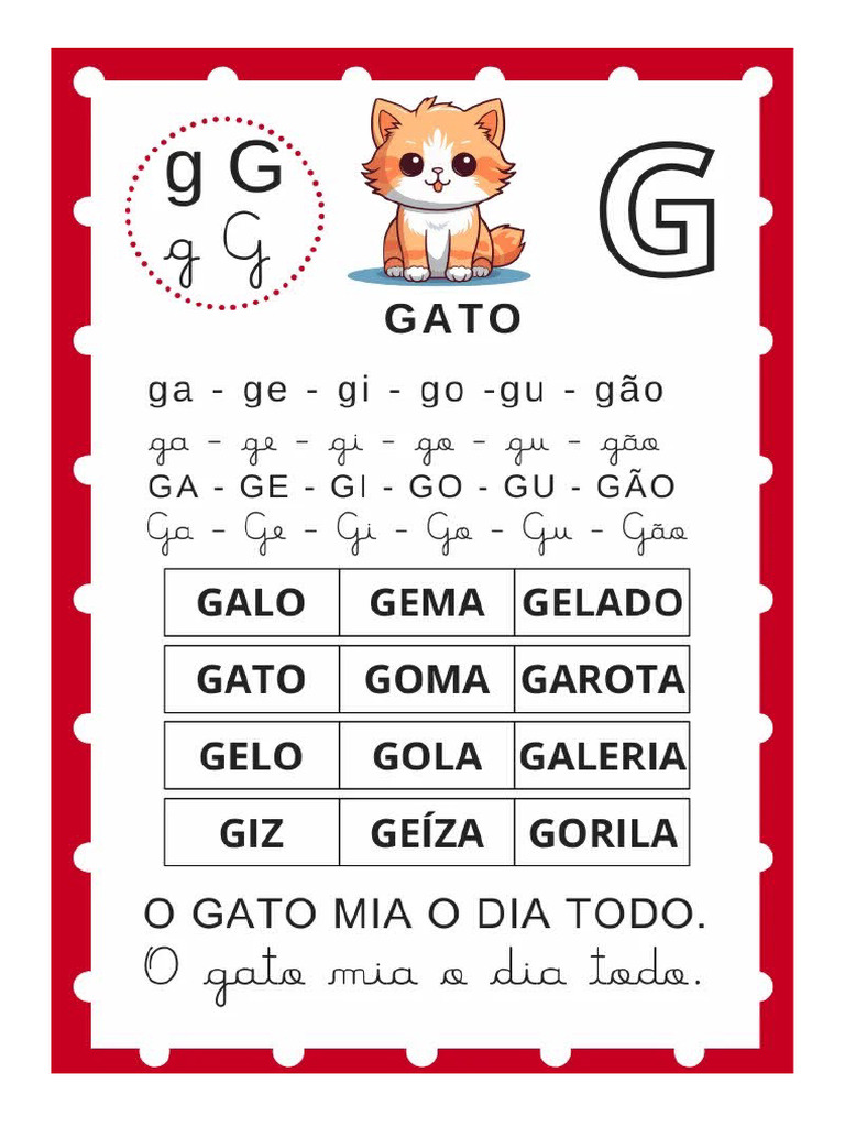 Ficha de Leitura Letra G | PDF