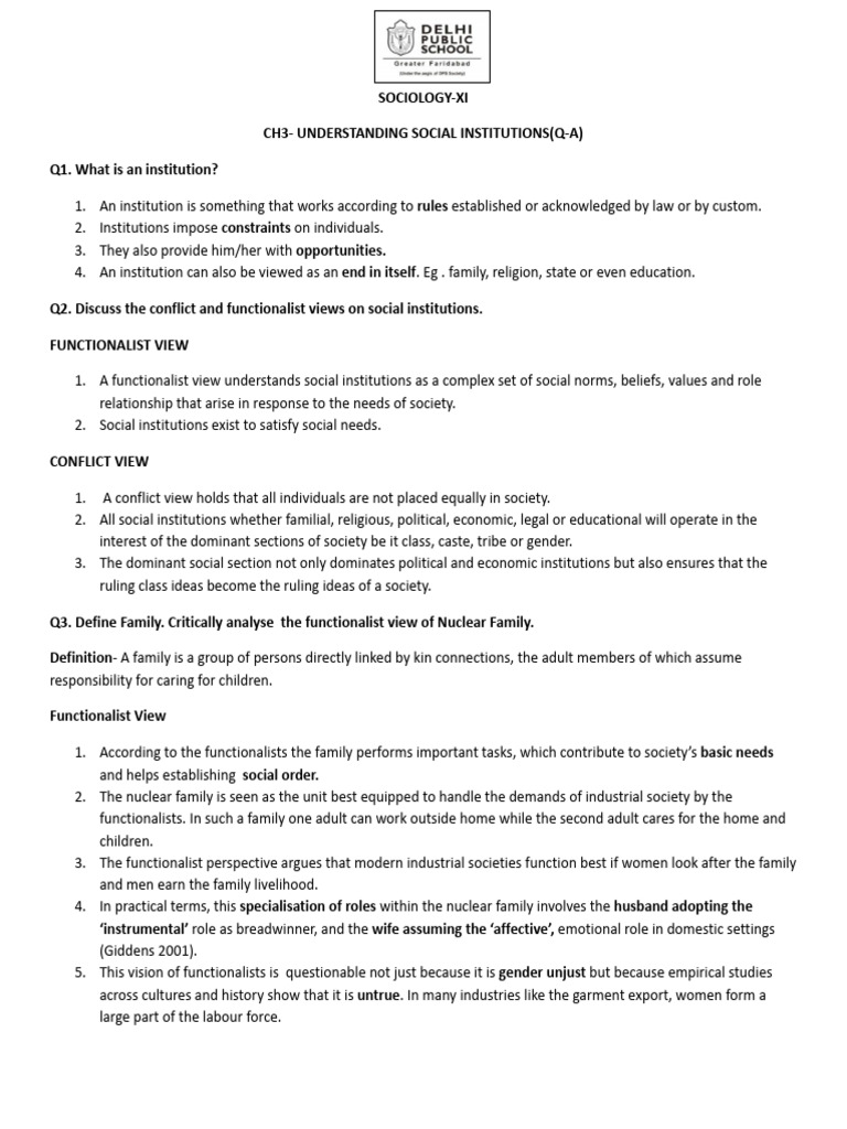 Ch3 Notes Sociol Cl11 | PDF | Family | Marriage