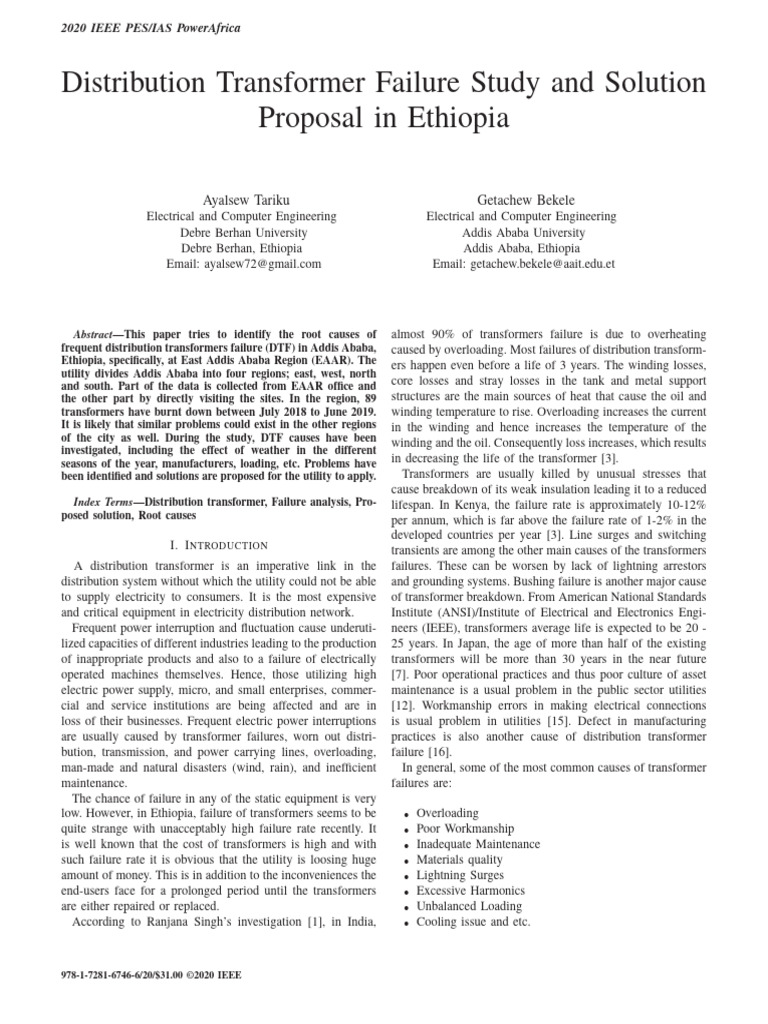 Distribution Transformer Failures in Ethiopia | PDF | Transformer ...