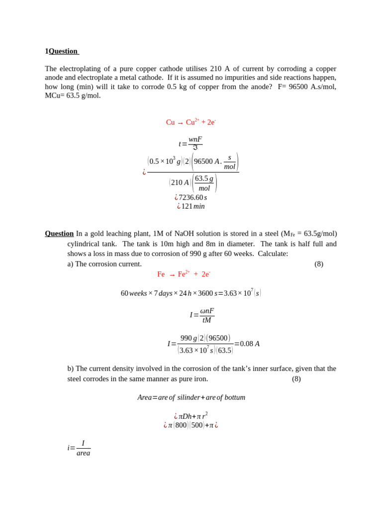 Corrosion Calculations | PDF | Corrosion | Electrochemistry