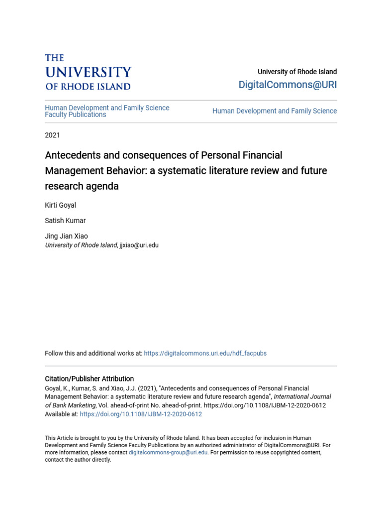 Antecedents and Consequences of Personal Financial Management Beh | PDF