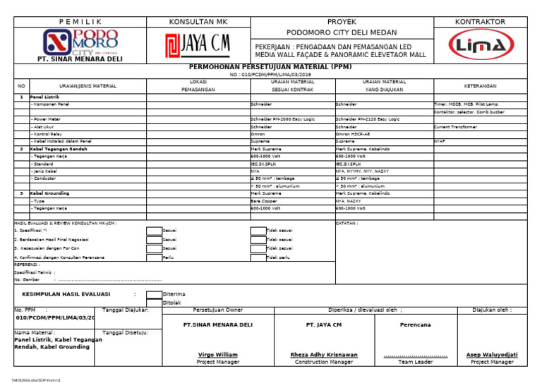 1.listrik Form Permohonan Persetujuan Material (PPM) LMBR 1 | PDF