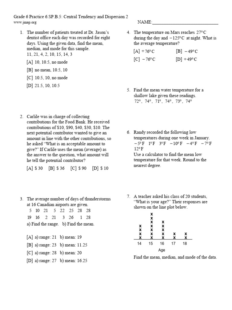 6.SP.B.5. Practising Central Tendency and Dispersion 2 | PDF