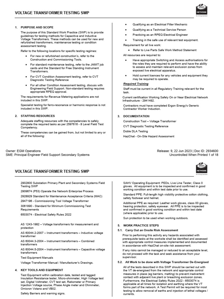 Voltage Transformer Testing Guidelines | PDF | Transformer | Insulator ...