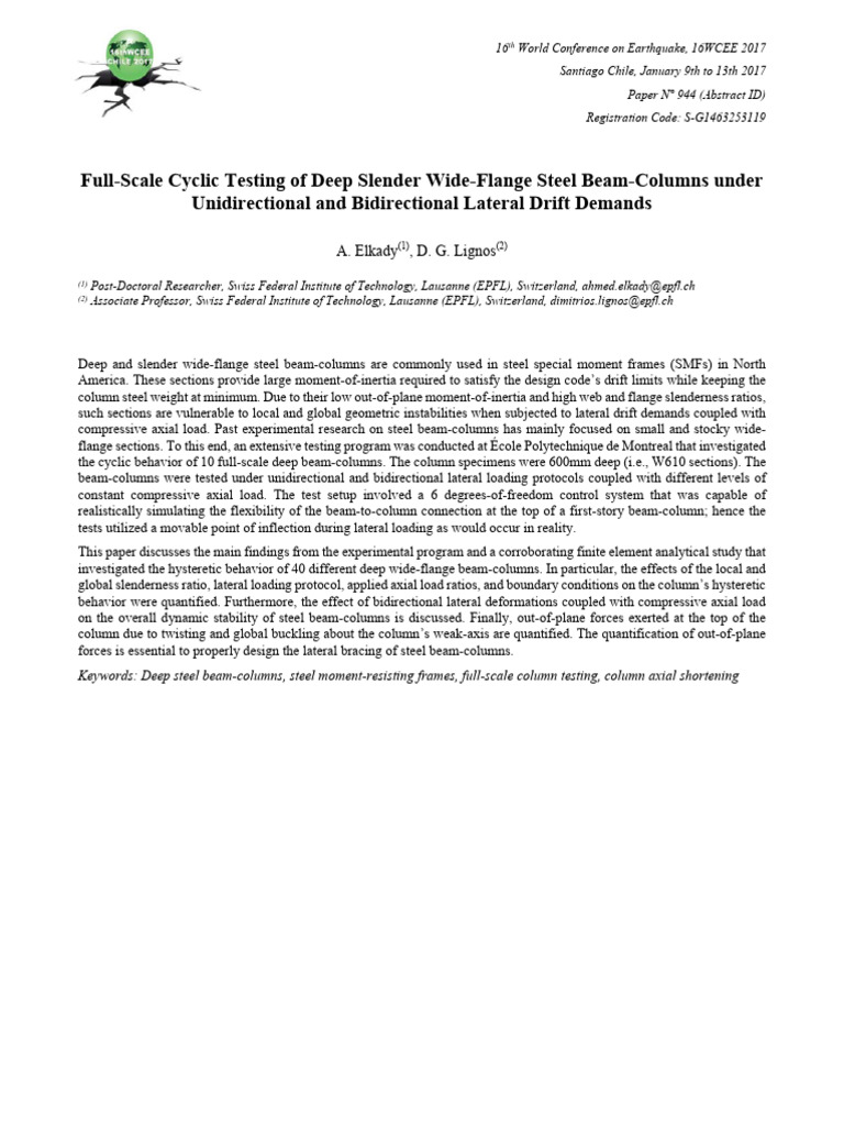 Full-Scale Cyclic Testing of Deep Slender Wide-Flange Steel Beam ...