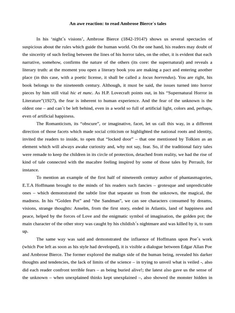 An Awe Reaction: To Read Ambrose Bierce S Tales | PDF