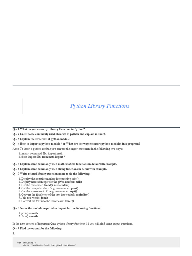 Class 12 - Python Functions Question bank 3 | PDF