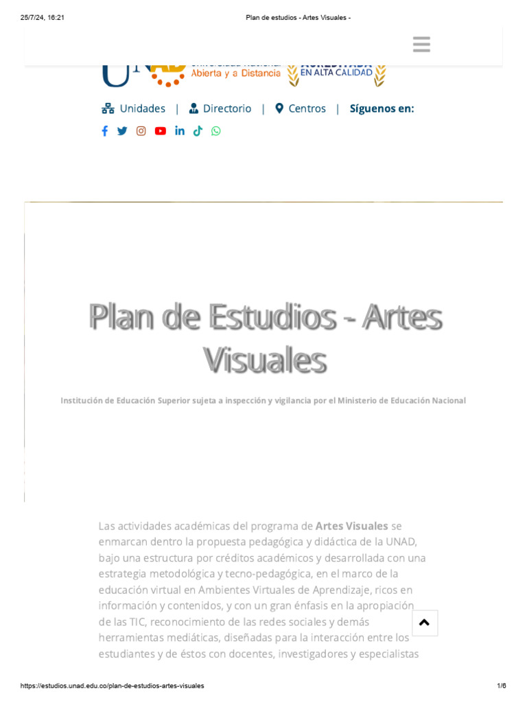 Plan de Estudios - Artes Visuales | PDF