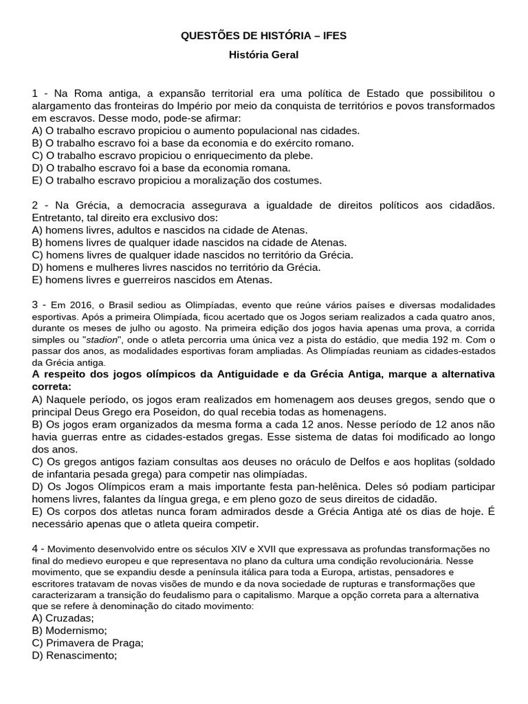 Questões de História - Ifes | PDF