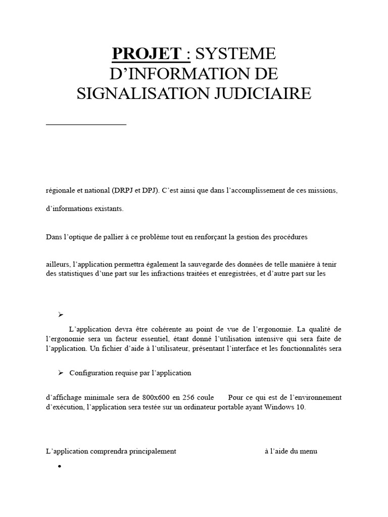 Cahier de Charge SISJ (Signalisation Judiciaire) | PDF