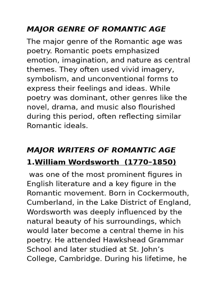 Key Writers of the Romantic Age | PDF | Samuel Taylor Coleridge ...