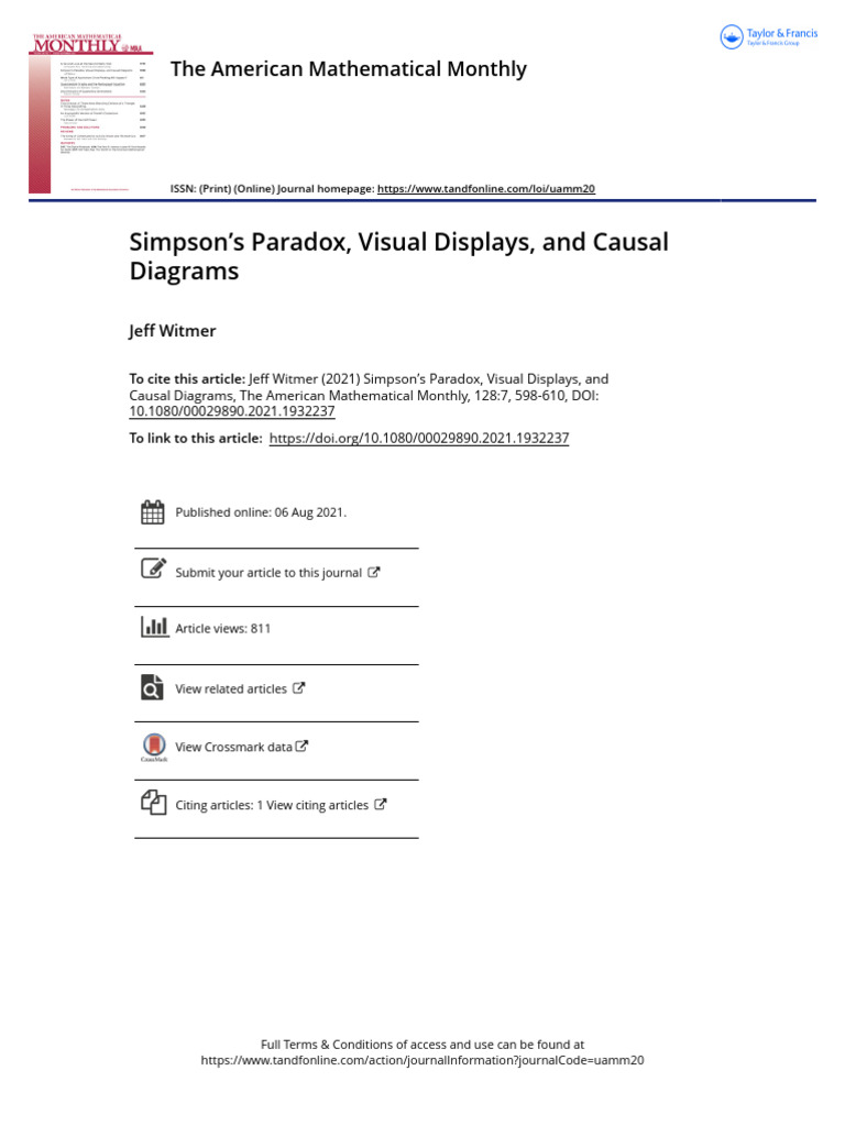 Simpson's Paradox, Visual Displays, and Causal Diagrams - Jeff Witmer | PDF