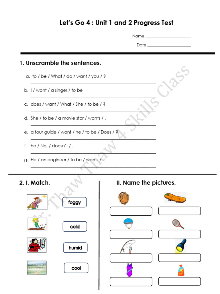 Let's Go 4 Unit 1 & 2 Progress Test | PDF | Career & Growth | Language ...