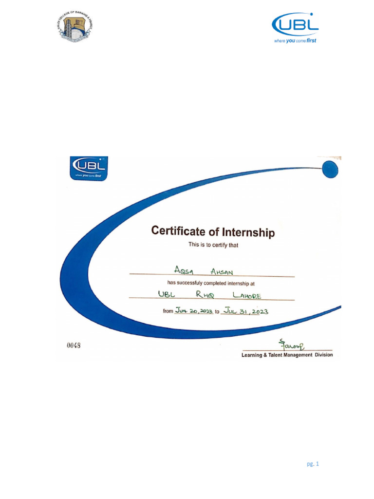 UBL Internship Report | PDF