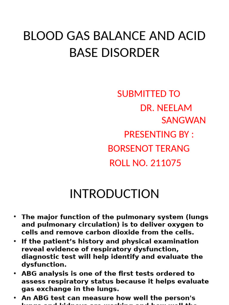 Blood Gas Balance and Acid Base Disorder | PDF