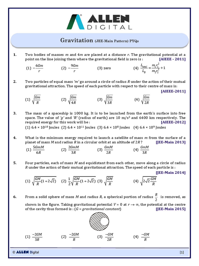 JEE Main Gravitation | PDF