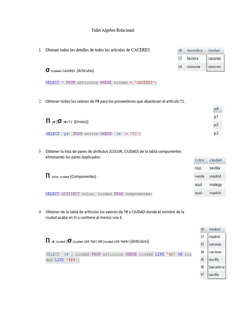 Taller AR y SQL | PDF
