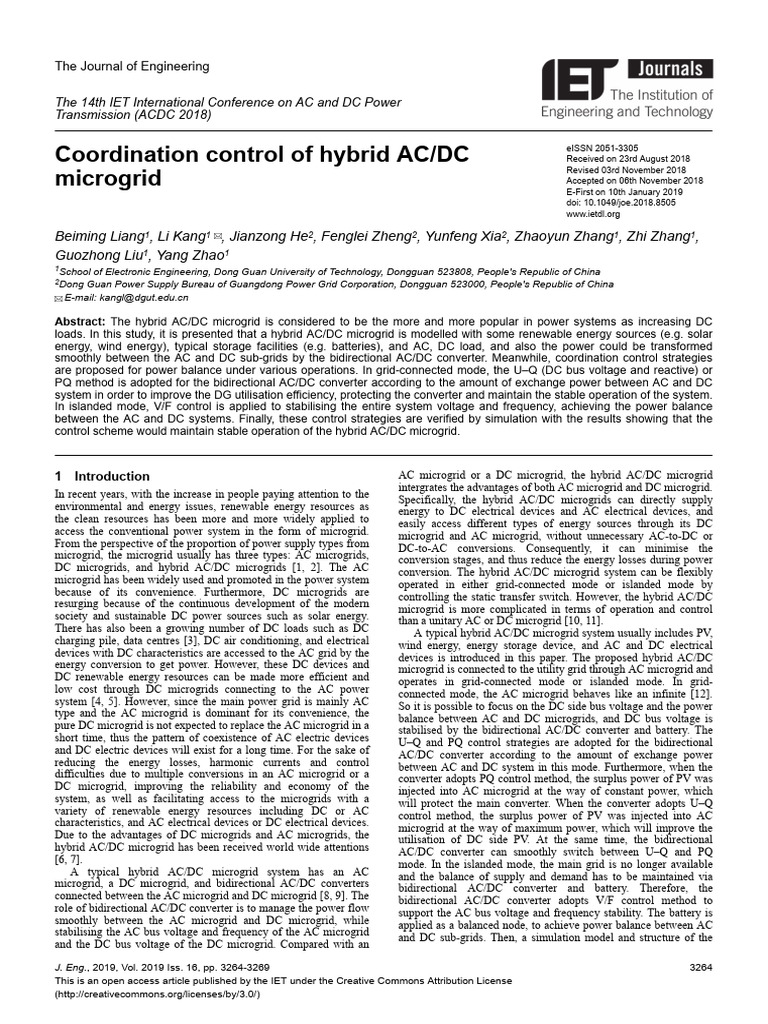 Coordination Control of Hybrid ACDC Microgrid | PDF