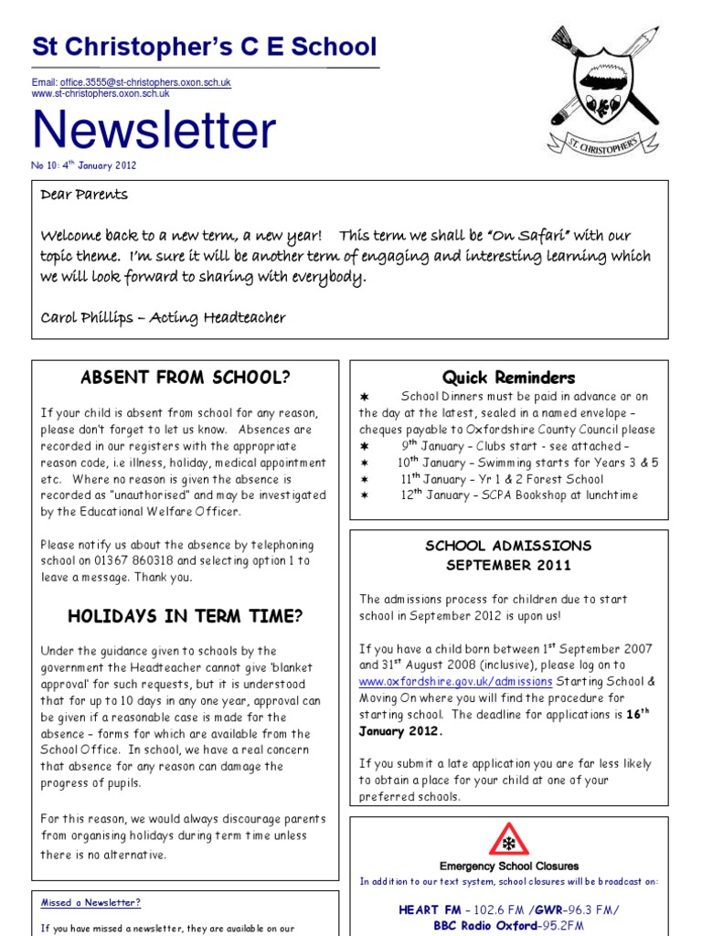 St Christopher's School Newsletter January 2012 | PDF | Gravy | Yogurt