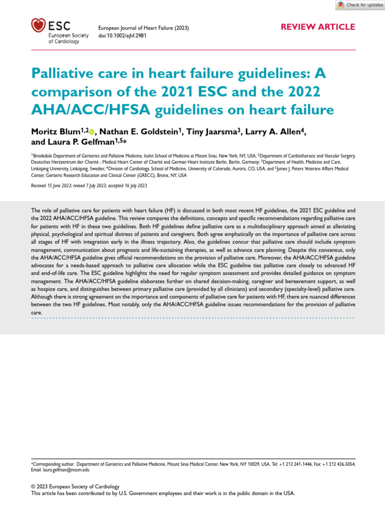 Palliative Care in Heart Failure Guidelines A Comparison | PDF ...