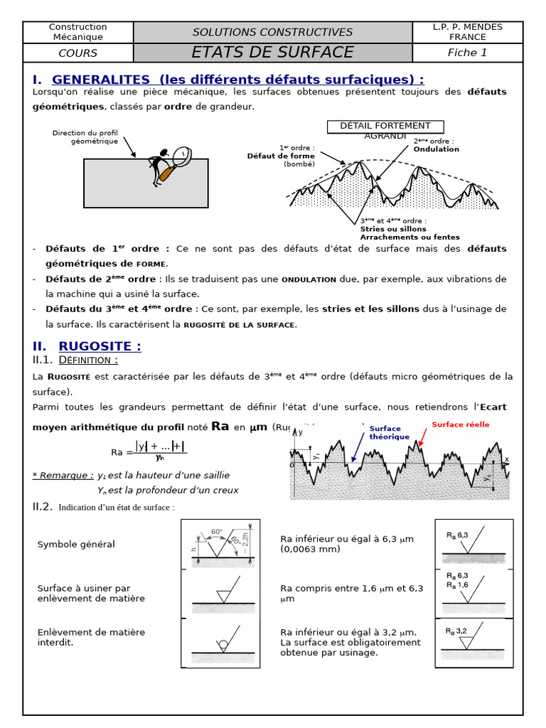 Cours Etats de Surface PR | PDF