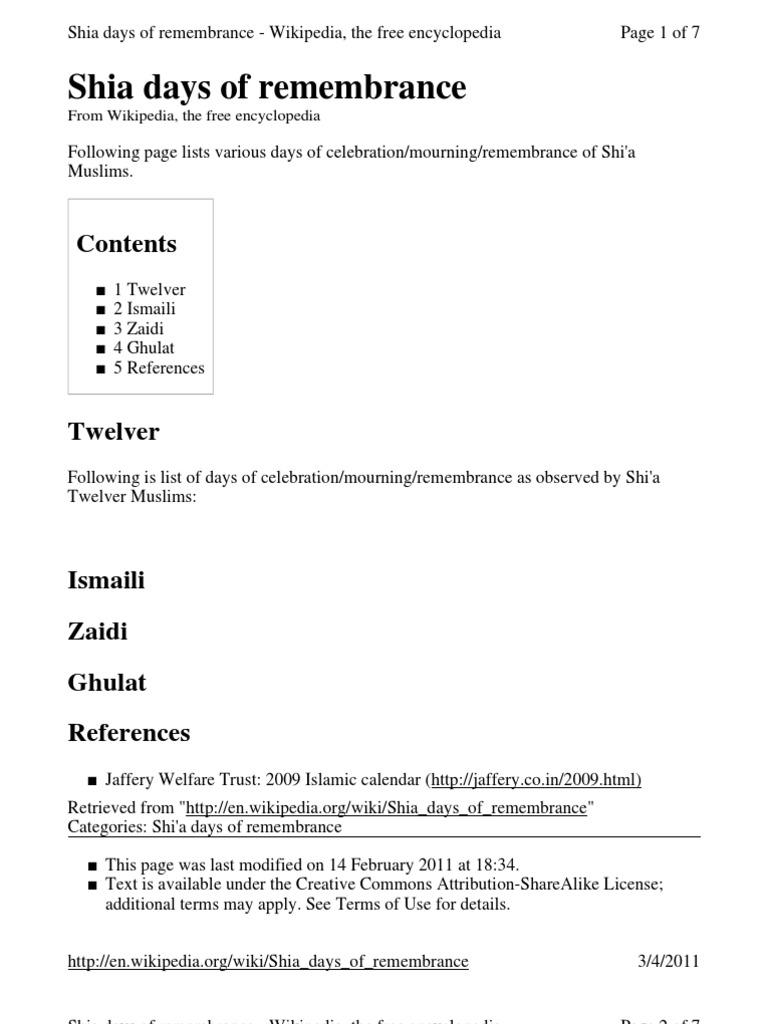 Shia Days of Remembrance PDF Shia Islam Husayn Ibn Ali