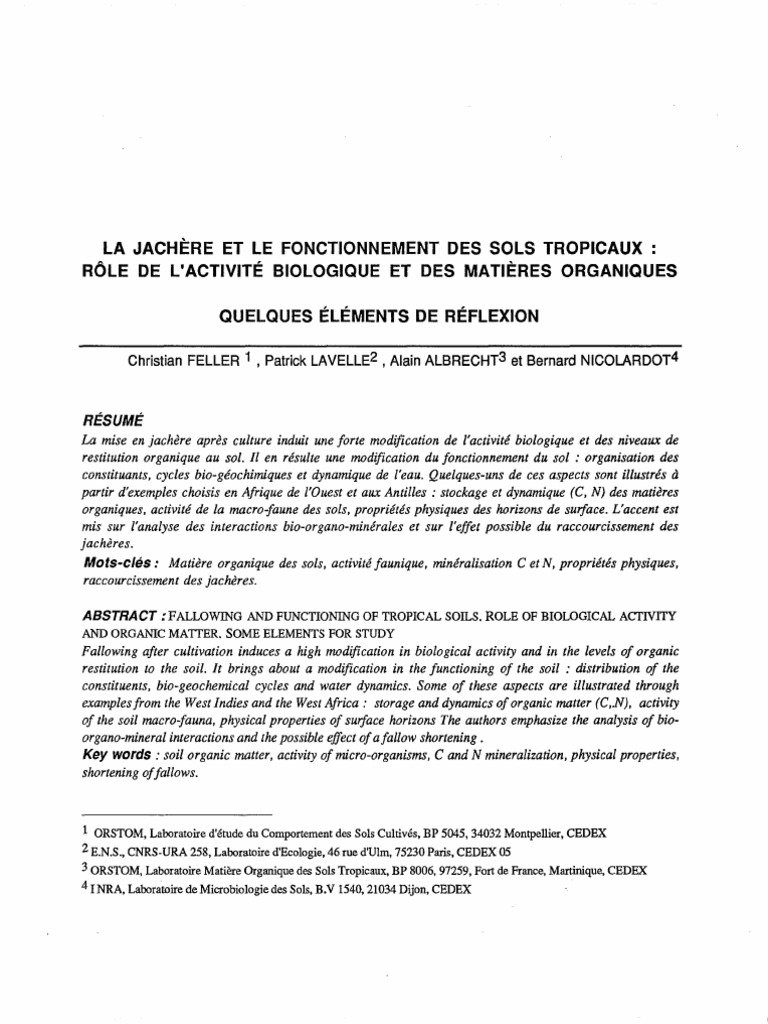 Jachère Et Fontionnement Des Sols Tropicaux | PDF