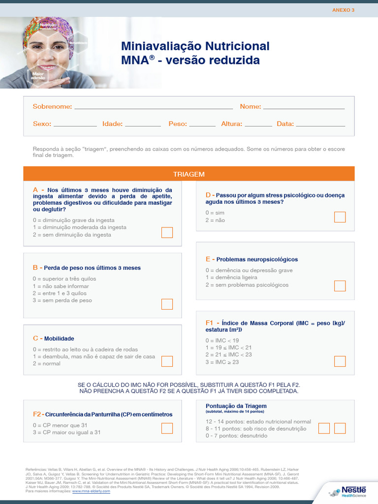 Mna Versão Reduzida (Idosos) | PDF | Índice de massa corporal | Nutrição