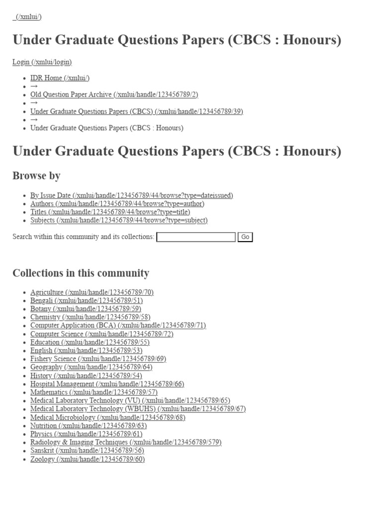 Under Graduate Questions Papers (CBCS - Honours) | PDF