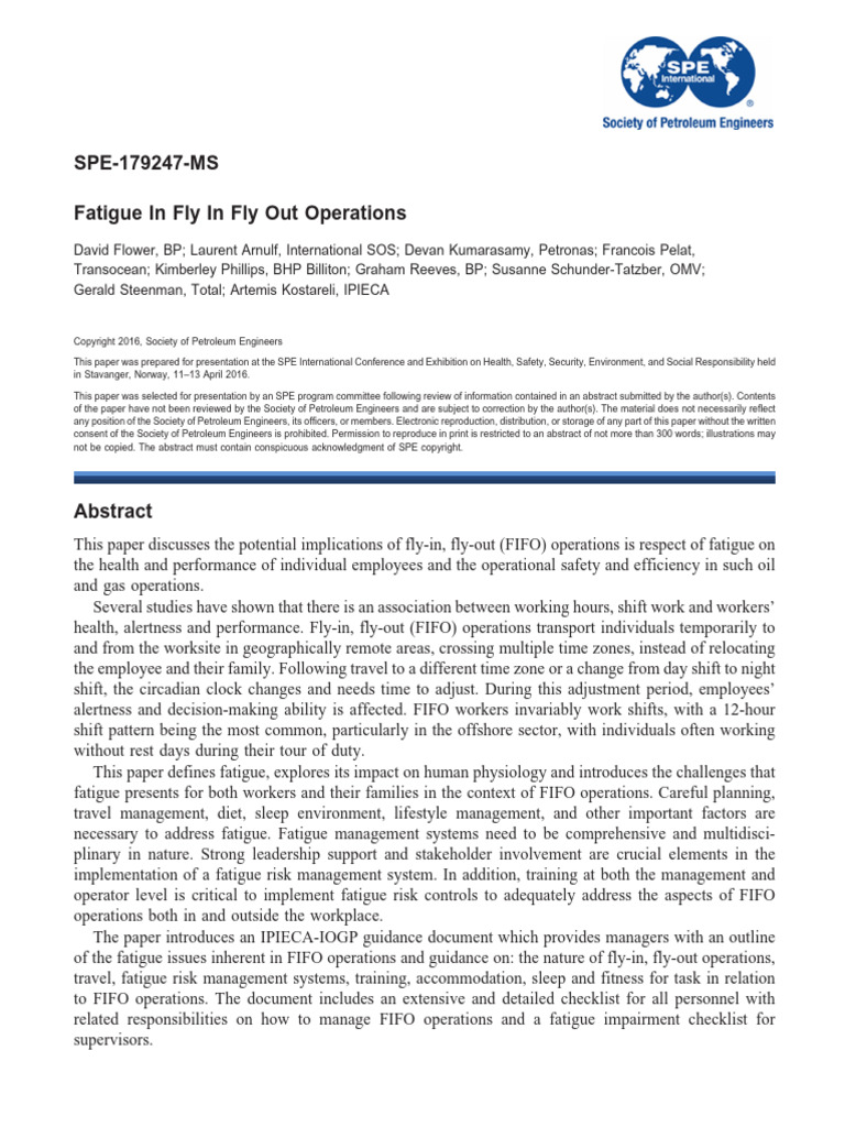 Fatigue in Fly-In An Fly-Out | PDF | Sleep | Shift Work