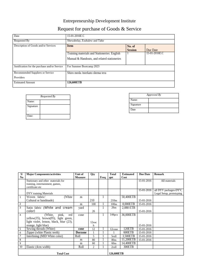 Goods & Services Purchase Request 2016 | PDF | Textiles | Textile Arts