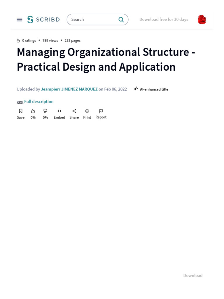 Managing Organizational Structure Practical Design And Applica Pdf