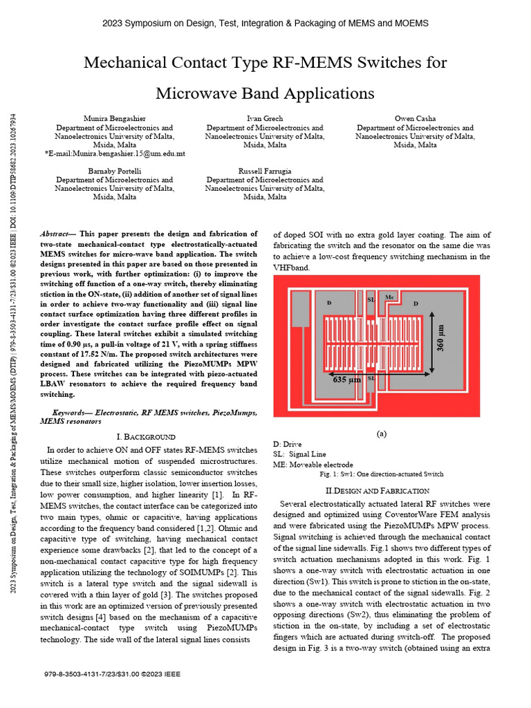 RF-MEMS Switches for Microwave Applications | PDF | Electrical ...